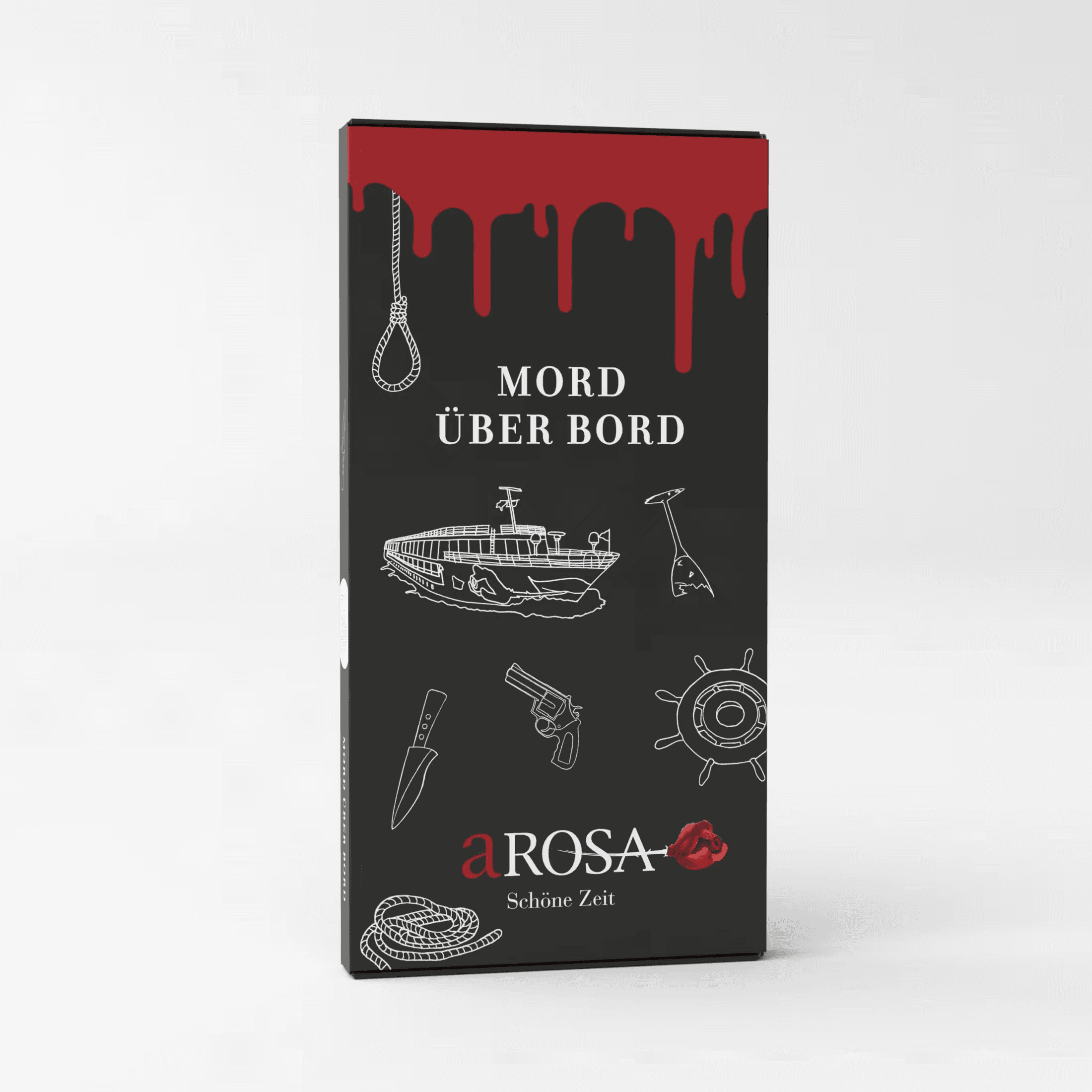 Private-label Murder Mystery packaging with aROSA branding